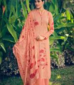 Peach Embroidered Muslin  Straight Suit Free size full stitched Up To 42" Size