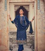 Blue Embroidered Jacquard Silk  Straight Suit Free size full stitched Up To 42" Size