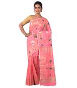 Aishani Collection Woven Cotton Silk Dhakai Jamdani Traditional Saree (Pink)