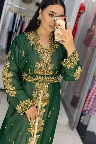 Green Georgette Beadswork Kaftan