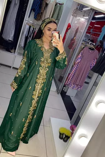 Green Georgette Beadswork Kaftan