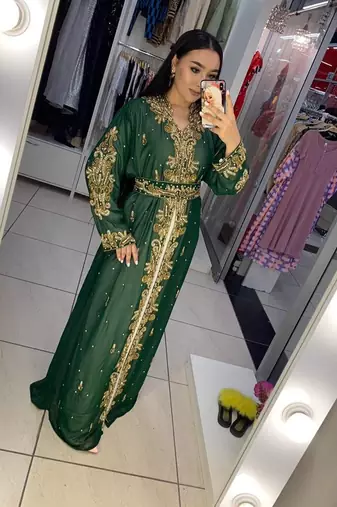 Green Georgette Beadswork Kaftan
