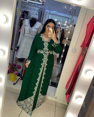 Green Handcrafted Zari work Stitched Georgette Kaftan Party Dress 1