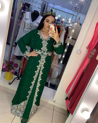 Green Handcrafted Zari work Stitched Georgette Kaftan Party Dress 2
