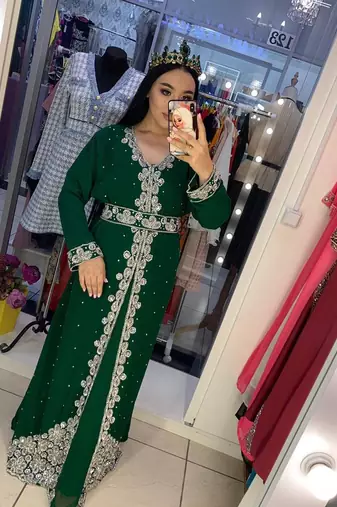 Green Handcrafted Zari work Stitched Georgette Kaftan Party Dress