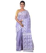 Aishani Collection Woven Cotton Silk Dhakai Jamdani Traditional Saree (Purple, White)