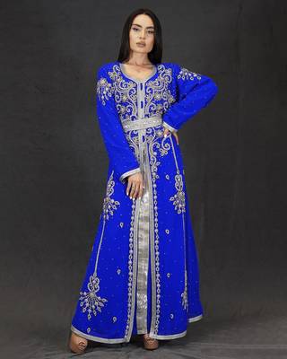 Blue Handcrafted Zari work Stitched Georgette Kaftan Party Dress 1