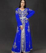 Blue Handcrafted Zari work Stitched Georgette Kaftan Party Dress