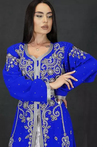 Blue Handcrafted Zari work Stitched Georgette Kaftan Party Dress