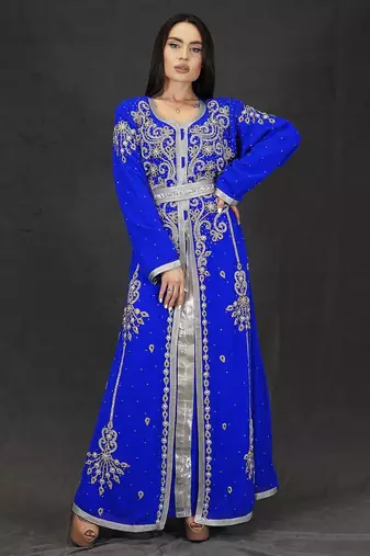 Blue Handcrafted Zari work Stitched Georgette Kaftan Party Dress