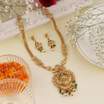 Mansiyaorange antique gold peacock design green kempu stone long jewellery sets for women 1