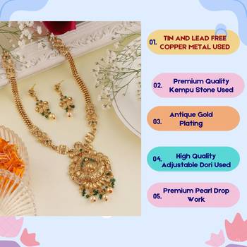 Mansiyaorange antique gold peacock design green kempu stone long jewellery sets for women 2