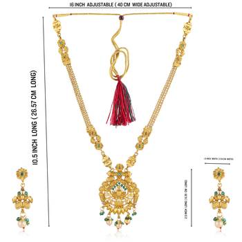 Mansiyaorange antique gold peacock design green kempu stone long jewellery sets for women 3