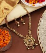 Mansiyaorange antique gold floral design multi kempu stone long jewellery sets for women