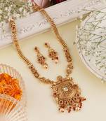 Mansiyaorange antique gold floral design red kempu stone long jewellery sets for women
