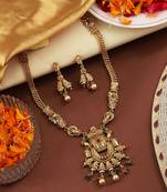 Mansiyaorange antique gold floral design multi kempu stone long jewellery sets for women