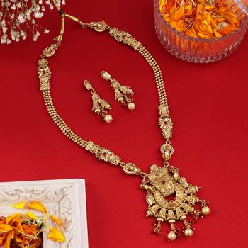 Mansiyaorange antique gold floral design red kempu stone long jewellery sets for women 1