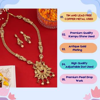Mansiyaorange antique gold floral design red kempu stone long jewellery sets for women 2