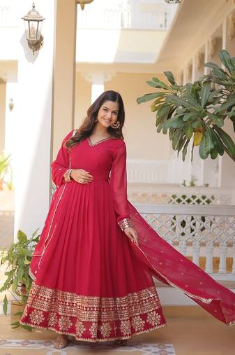 Designer faux blooming gown with rich sequins lace work