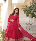 Designer faux blooming gown with rich sequins lace work