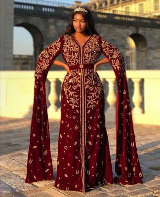 Sara Creation Burgundy Georgette Zari Embroidered Kaftan 1