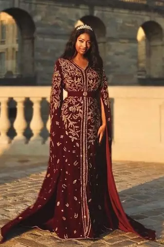 Sara Creation Burgundy Georgette Zari Embroidered Kaftan