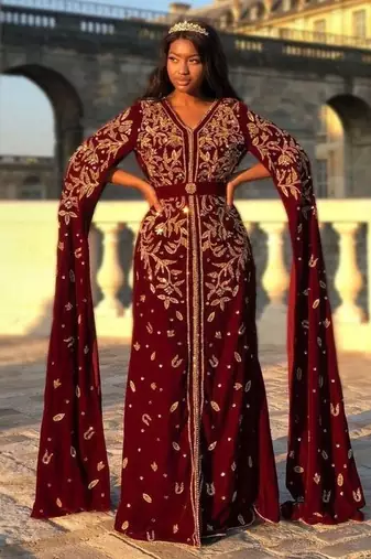 Sara Creation Burgundy Georgette Zari Embroidered Kaftan