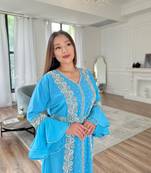 Firozi Color Handcrafted Zari work Stitched Georgette Kaftan Party Dress