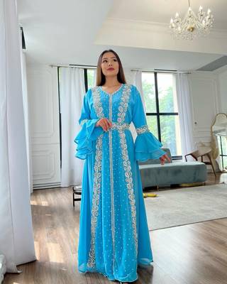 Firozi Handcrafted Zari work Stitched Georgette Kaftan Party Dress 2