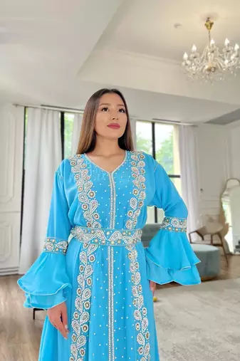 Firozi Handcrafted Zari work Stitched Georgette Kaftan Party Dress