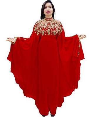Red Georgette Beaded Kaftan  2