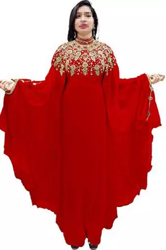 Red Georgette Beaded Kaftan 