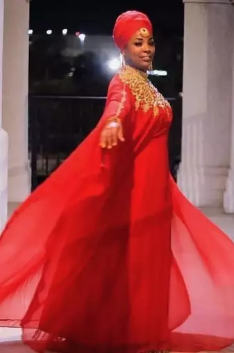 Red Georgette Beaded Kaftan 