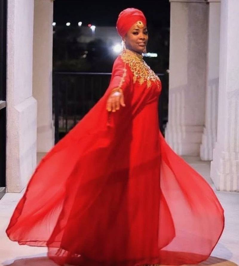 Red Georgette Beaded Kaftan 