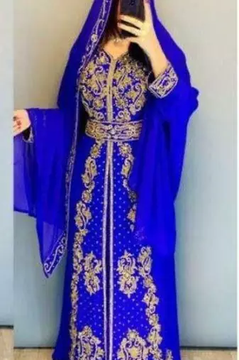 Blue Handcrafted Zari work Stitched Georgette Kaftan Party Dress