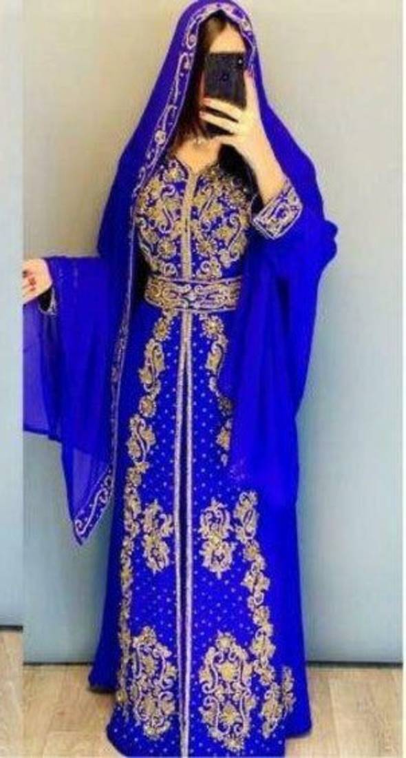 Blue Color Handcrafted Zari work Stitched Georgette Kaftan Party Dress