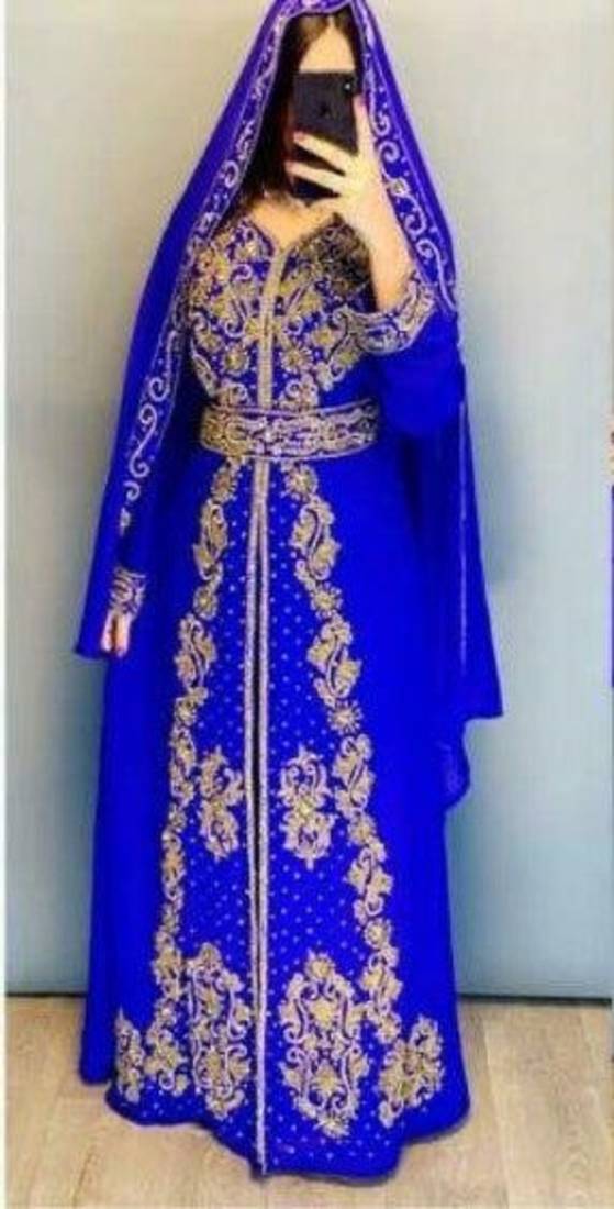 Blue Color Handcrafted Zari work Stitched Georgette Kaftan Party Dress