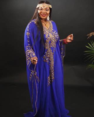 Royal Blue Kaftan Georgette Embroidered Work 1