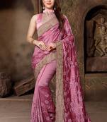 Pink Resham Zari Stone Embroidery Silk Saree