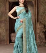 Sky Blue Resham Zari Stone Embroidery Silk Saree