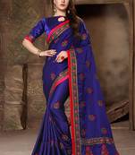 Blue Resham Zari Stone Embroidery Silk Saree