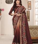 Brown Zari Resham Hand Work Embroidery Silk Saree