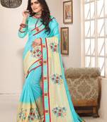 Sky Blue Yellow Resham Zari Embroidery Silk Saree