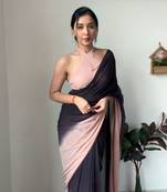 Pure Georgette Fabric Padding Print Ready To Wear Saree With Un-Stitched Blouse