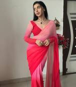 Pure Georgette Fabric Padding Print Ready To Wear Saree With Un-Stitched Blouse