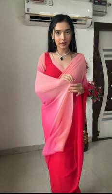 Pure Georgette Fabric Padding Print Ready To Wear Saree With Un-Stitched Blouse 5