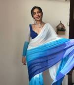 Pure Georgette Fabric Padding Print Ready To Wear Saree With Un-Stitched Blouse