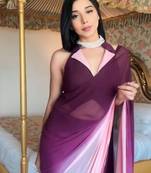 Pure Georgette Fabric Padding Print Ready To Wear Saree With Un-Stitched Blouse