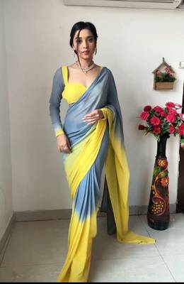 Pure Georgette Fabric Padding Print Ready To Wear Saree With Un-Stitched Blouse 1