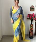 Pure Georgette Fabric Padding Print Ready To Wear Saree With Un-Stitched Blouse